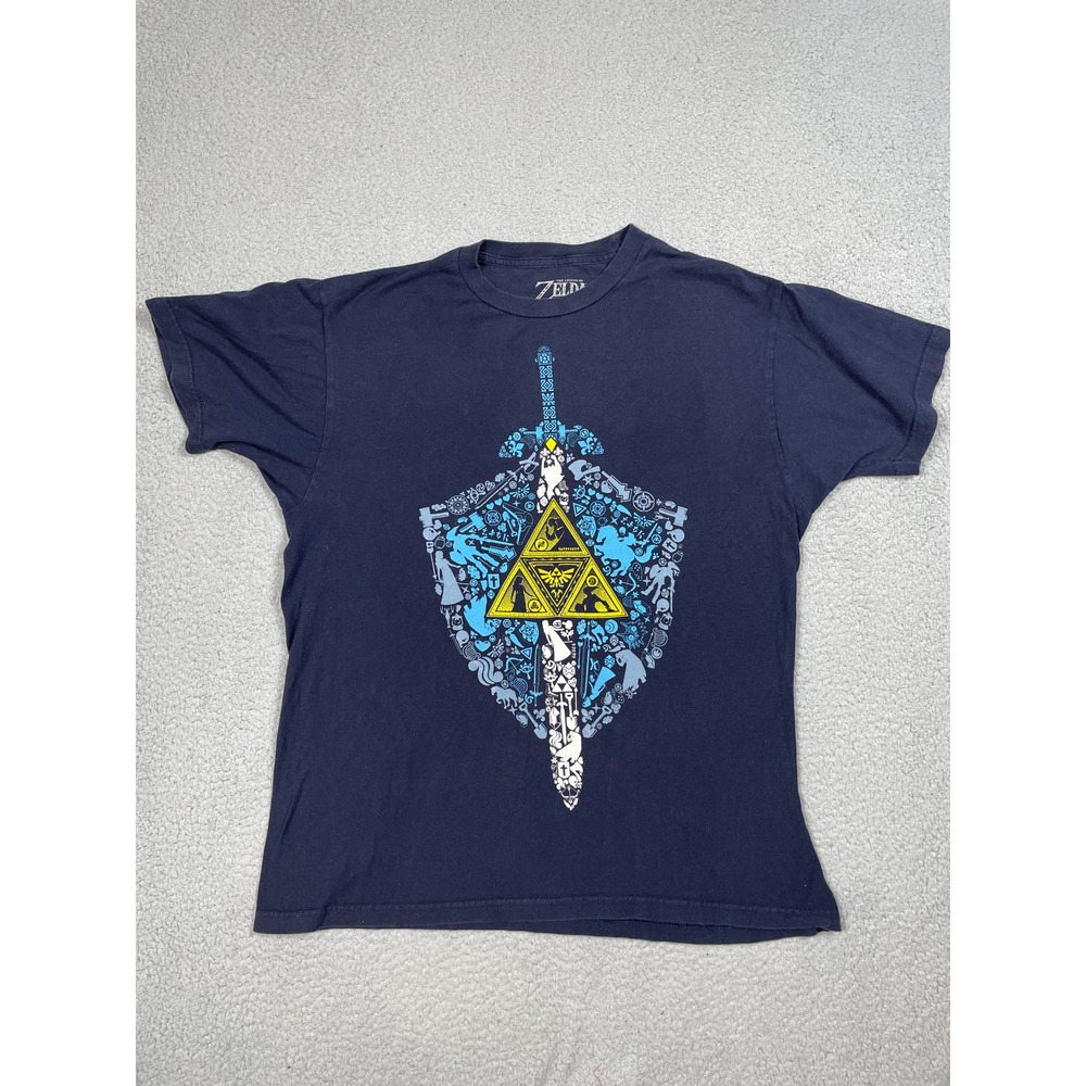 Legend of Zelda Nintendo Triforce Sword Shield Blue T-Shirt Size L